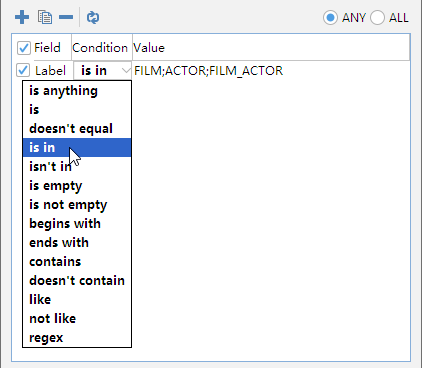 Setting a filter in DbVisualizer