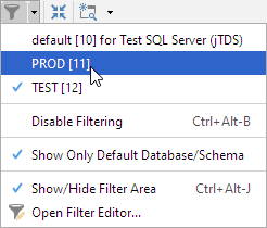 Switching filter set in DbVisualizer