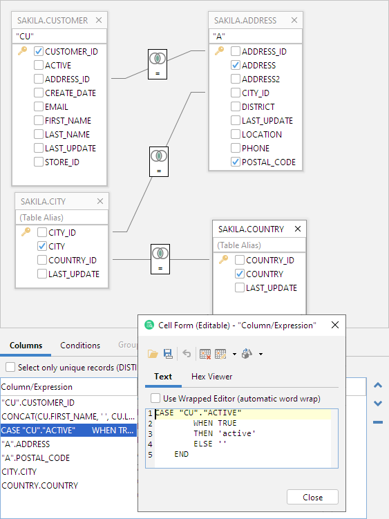 Screenshot of creating custom expressions in Query Builder