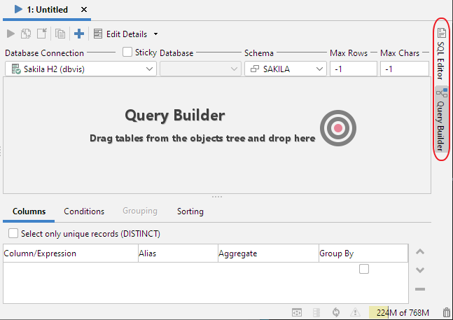 Screenshot of SQL Query Builder Interface