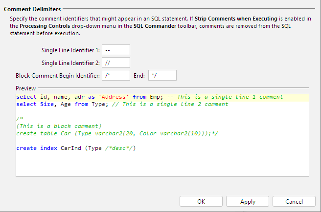 Settings for detecting comments