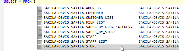 Auto completion for table names