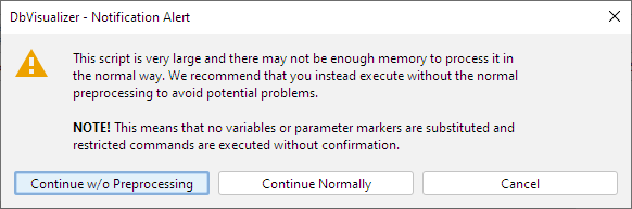 A screenshot showing the option to disable preprocessing in DbVisualizer