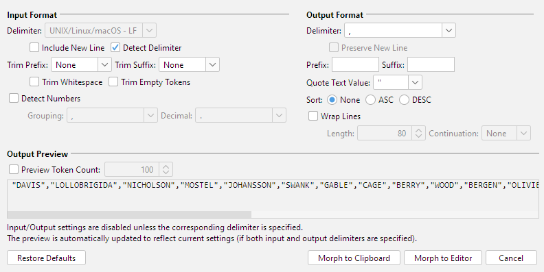 Output preview
