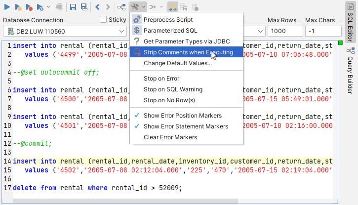 SQL Commander options screenshot