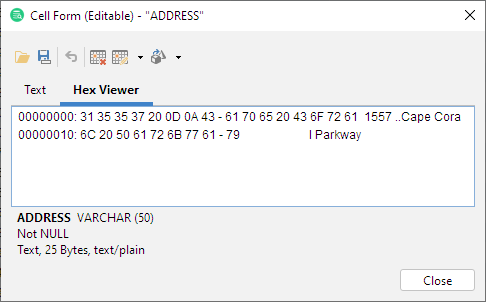 Hexadecimal viewer in DbVisualizer