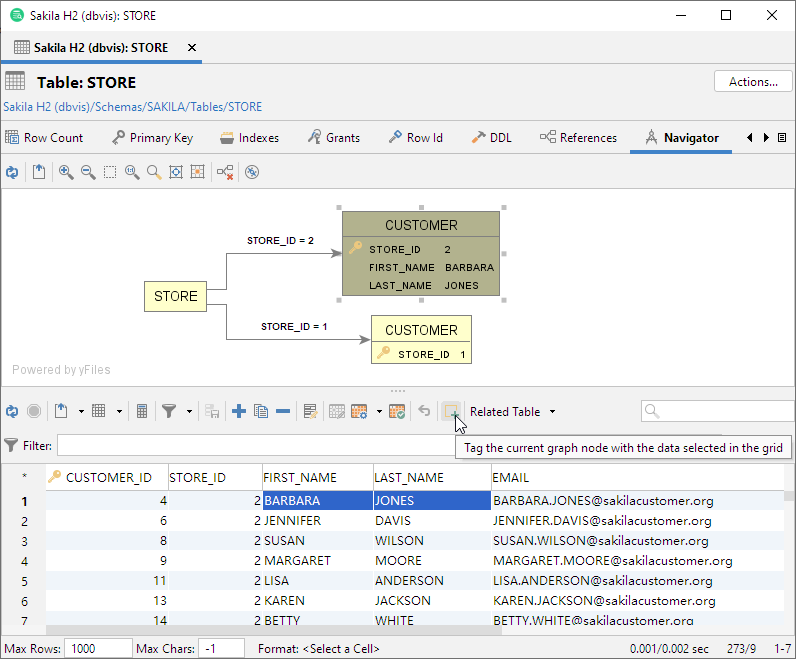 Adding and displaying tagged nodes in DbVisualizer graph