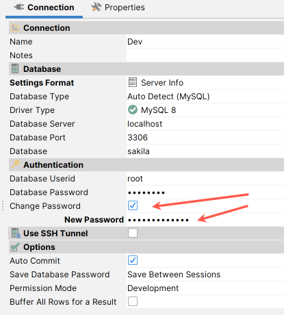 Screenshot of the password change process