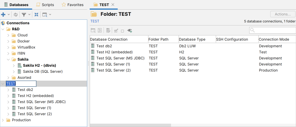 Editing properties for multiple database connections
