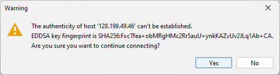 Warning dialog about host's authenticity