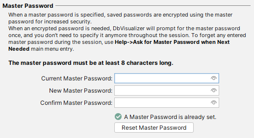 Changing Master Password in DbVisualizer