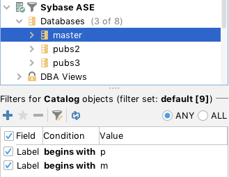 Object type filtering in DbVisualizer