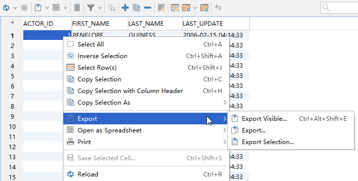Screenshot of the Export All Data Option