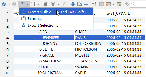 Screenshot of the Export Visible Data Option