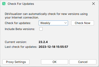 DbVisualizer update settings