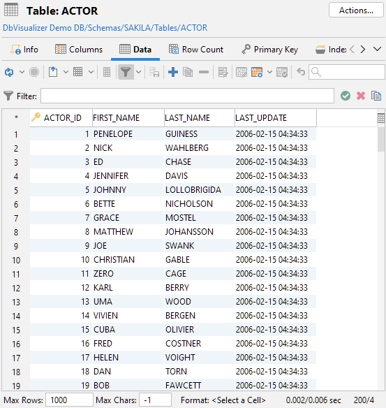 Screenshot of the process of editing data in a database table