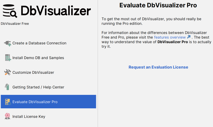 DbVisualizer welcome screen