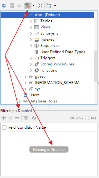 Filtering status in the toolbar