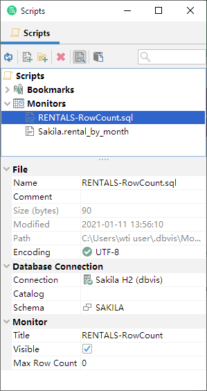 DbVisualizer Row Count Monitor Screenshot