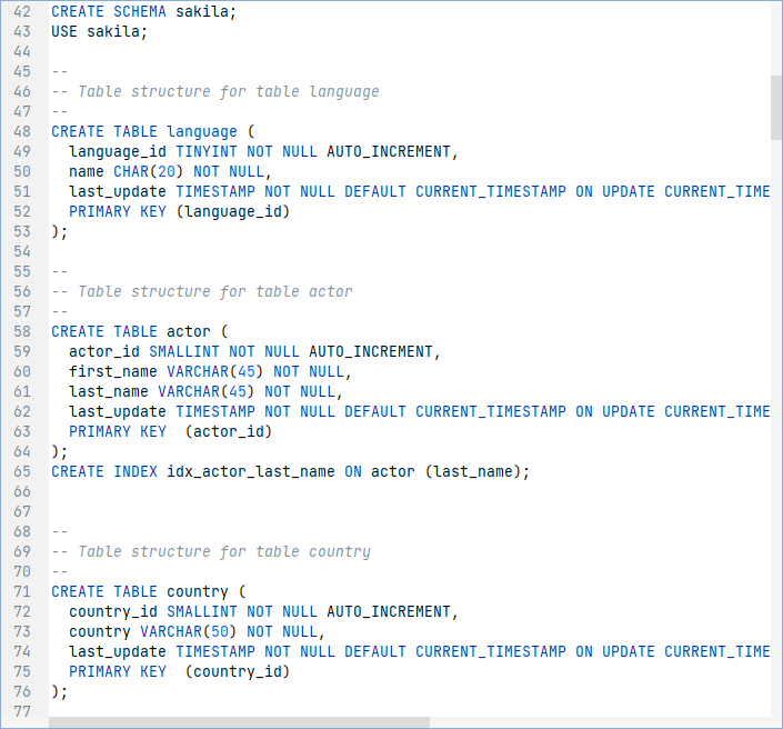 Screenshot of an unfolded script in SQL editor