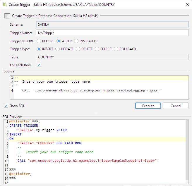 Screenshot of the Create Trigger dialog