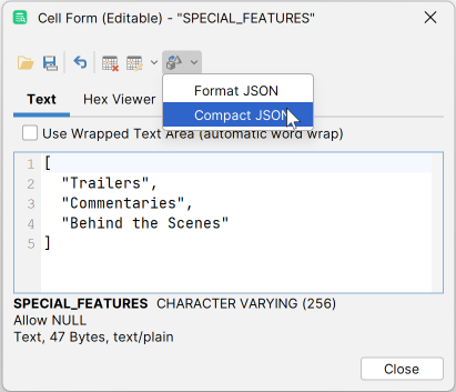Example of JSON formatter