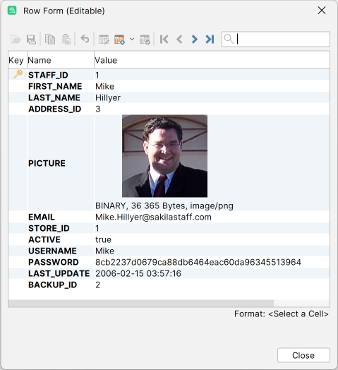 Example of row form window