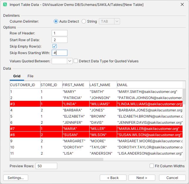 Screenshot of the CSV Format Page in DbVisualizer