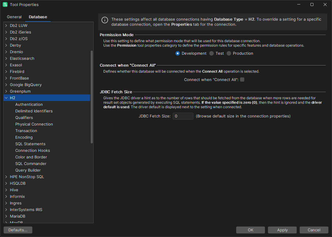 Tool Properties in DbVisualizer interface