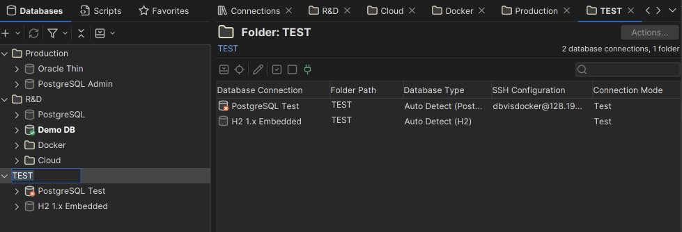 Editing properties for multiple database connections