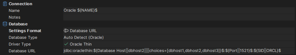 Example of variables used in Connection fields