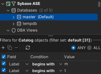 Object type filtering in DbVisualizer