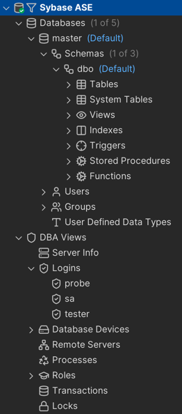 DbVisualizer objects tree definition