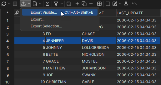 Screenshot of the Export Visible Data Option