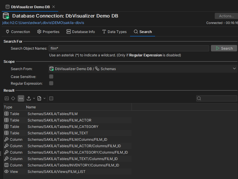 Screenshot of the Search tab in the Object View