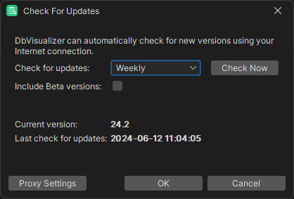 DbVisualizer update settings