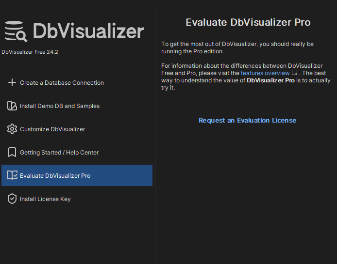 DbVisualizer welcome screen