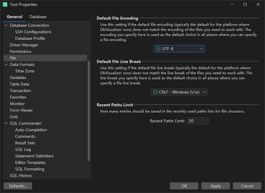 Setting up UTF-8 encoding for SQL Server connections in DbVisualizer