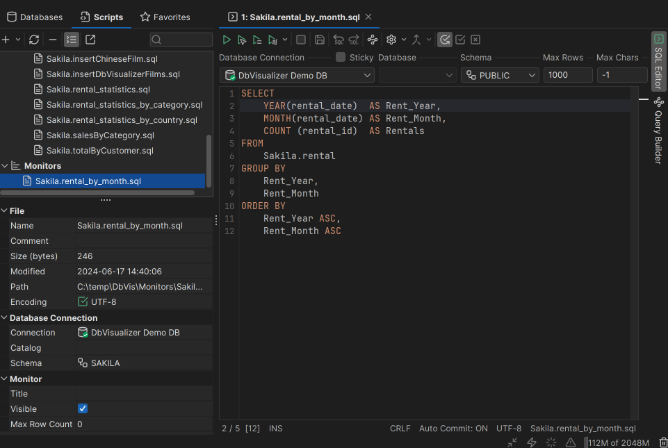 DbVisualizer Monitored Query Setup Screenshot