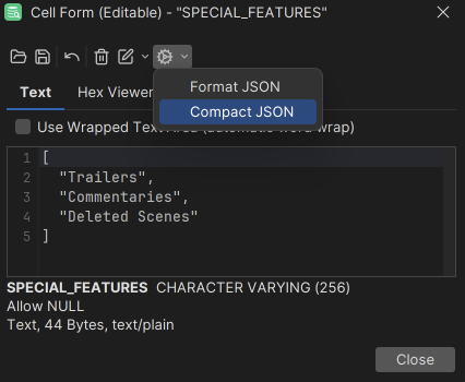 Example of JSON formatter