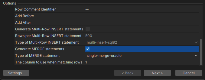 Export Merge Statements