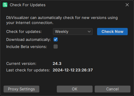 DbVisualizer update settings