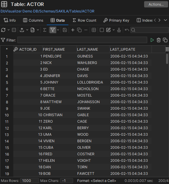 Screenshot of the process of editing data in a database table