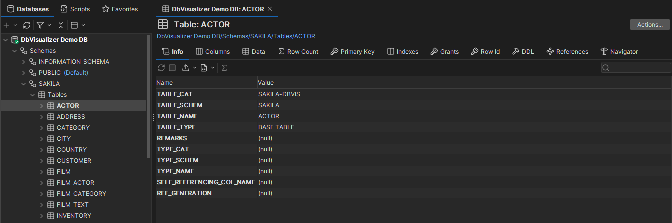 Database table view interface