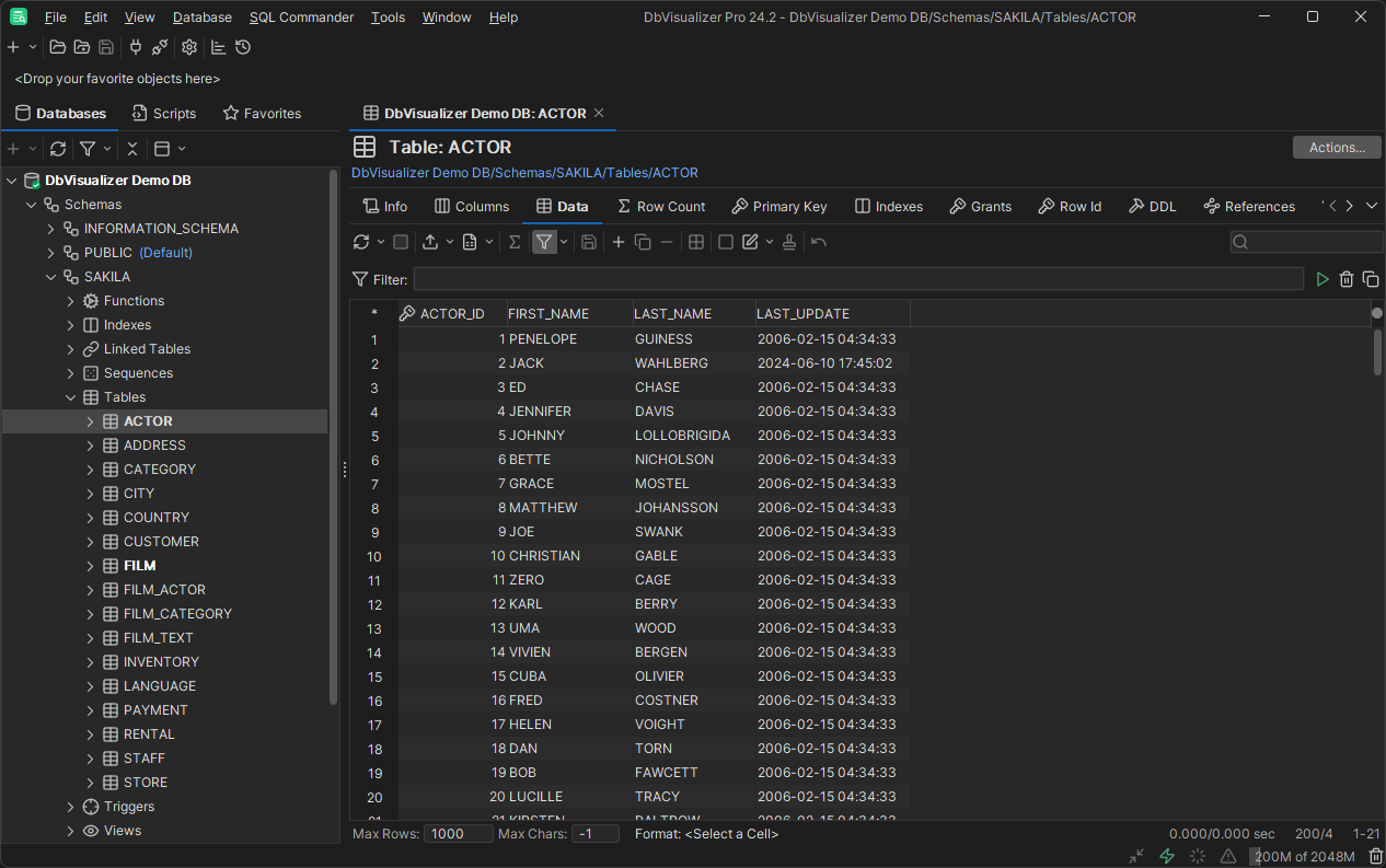 A screenshot of the DbVisualizer GUI main window layout.