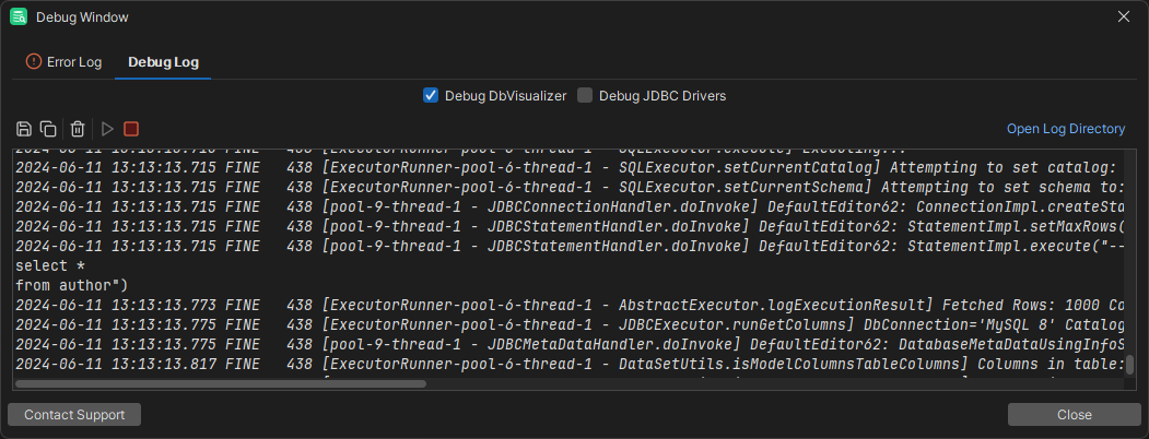 Debug Window in DbVisualizer