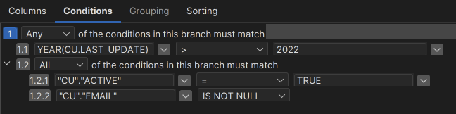 Adding conditions in Query Builder