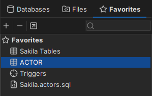 Screenshot of Favorites tab in the navigation area