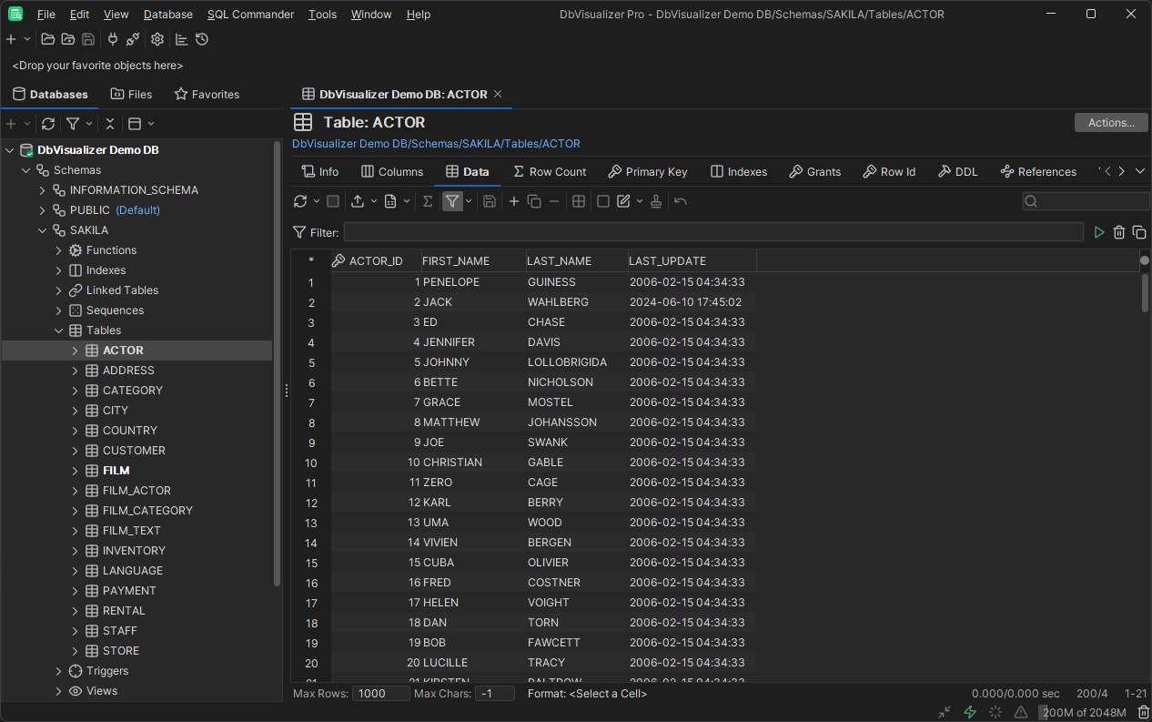 A screenshot of the DbVisualizer GUI main window layout.