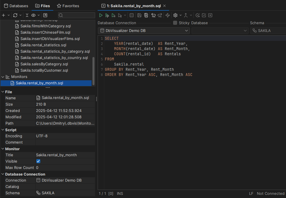 DbVisualizer Monitored Query Setup Screenshot